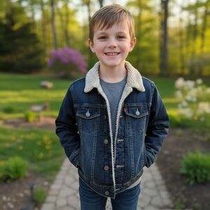 Wonder Nation Dark Blue Denim Jacket with Sherpa Collar